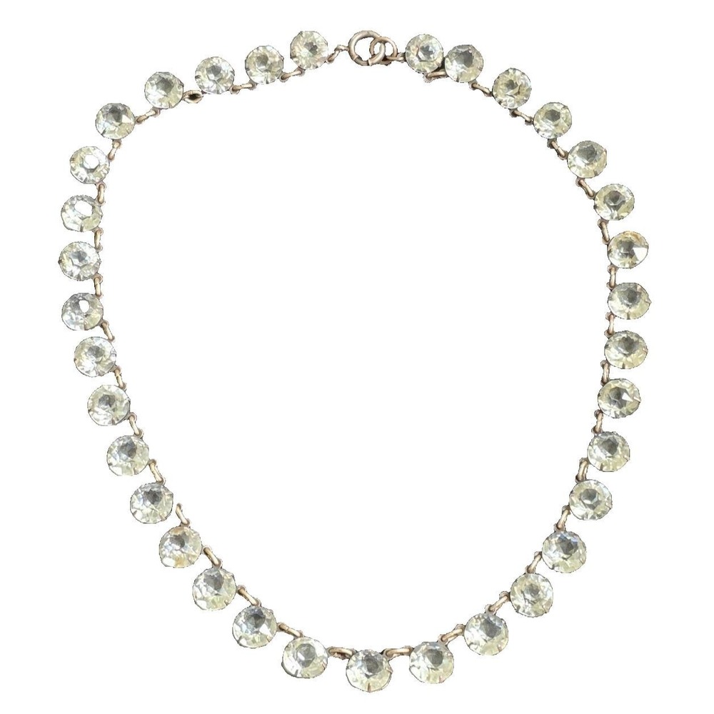 Antique Rivière Choker Regency Art Deco Sterling Silver & Crystal Paste Necklace